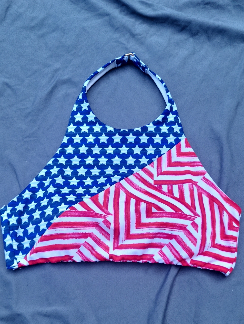 Victoria's Secret America White and Red Abstract Halter Bikini Top Medium